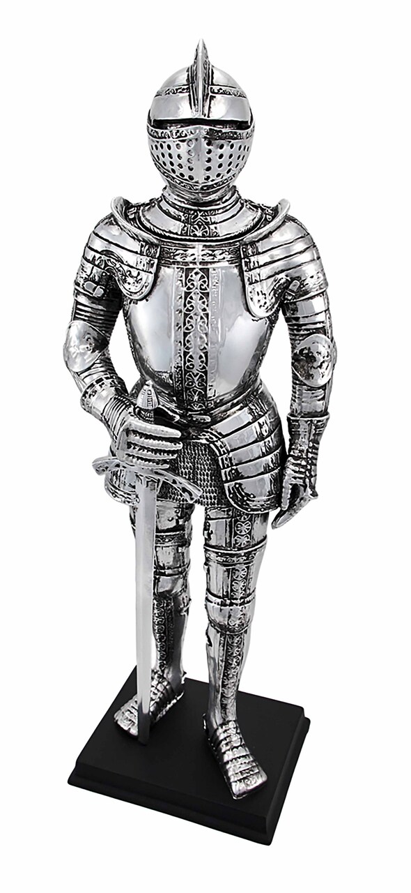 Silver Finish Medieval Knight In Armor Statue Figure Armour